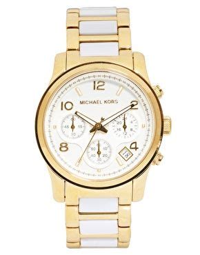 michael kors runway white and gold strap chronograph watch|Michael Kors waterproof watch.